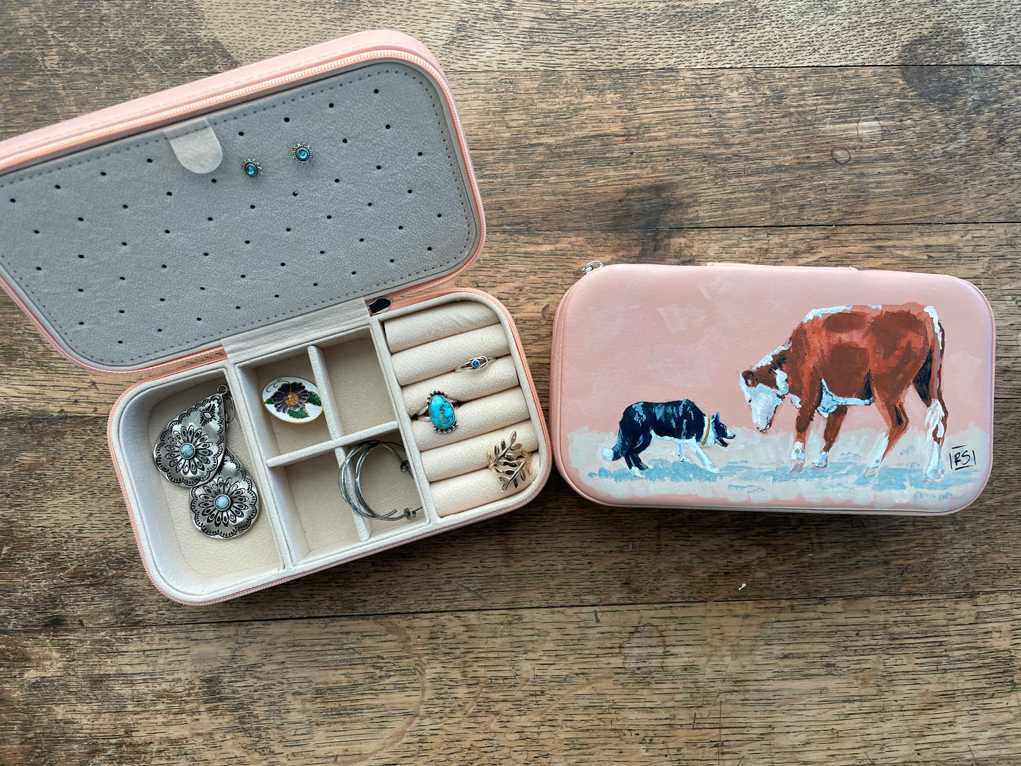 Cow Dog Hand-Painted Jewelry Case